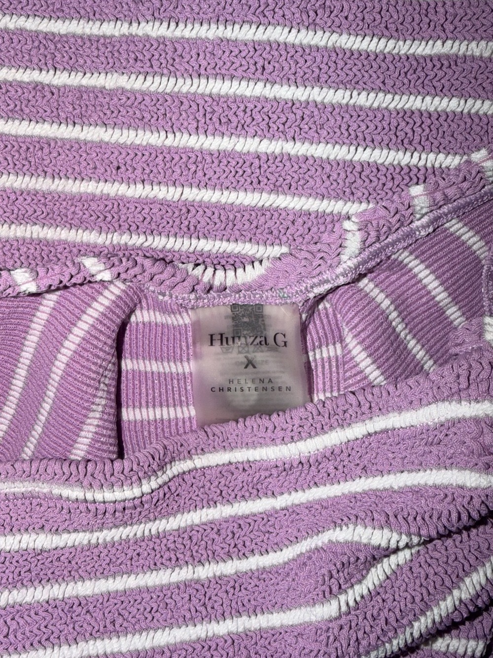 New Hunza G x Helena Christensen Crinkled-Knit Tank Dress Pink White - Picture 9 of 9